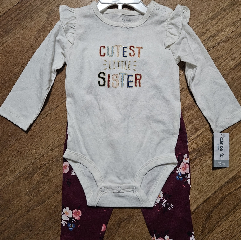 Cutest Little Sister Onesie with Floral Pants
